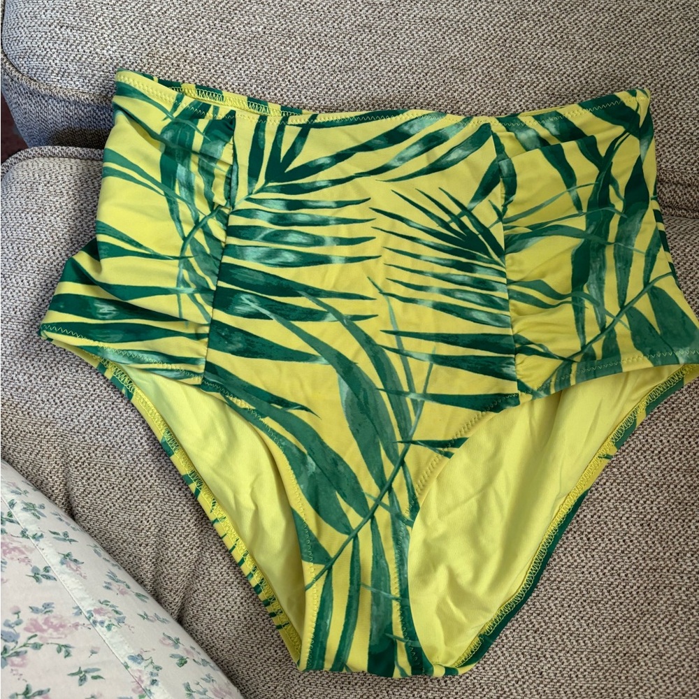 aerie Yellow and Green Tropical Print High-Rise Bikini Bottoms